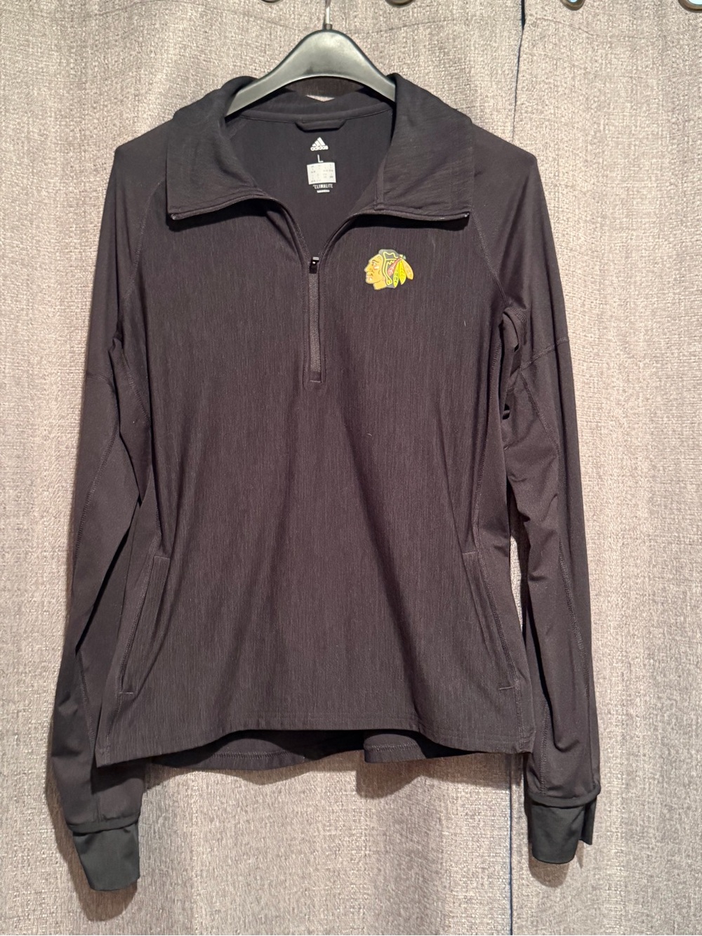 Blackhawks Adidas Black Women's Quarter-Zip Pullover